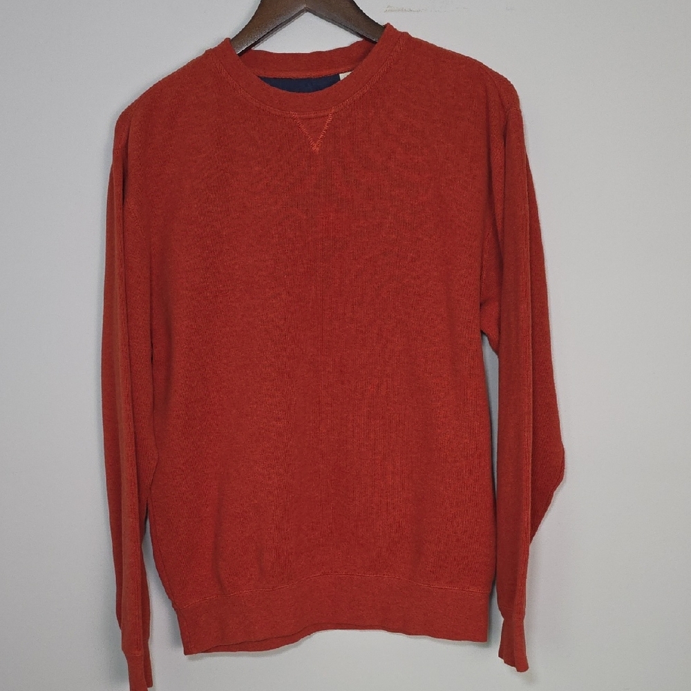 Orvis Men's Vibrant Orange Red Cotton Crewneck Sweater Size S Vtg